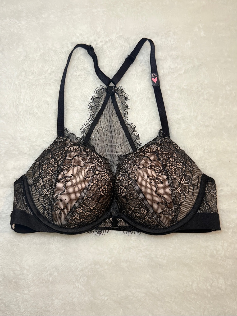Victoria's Secret Bombshell Black Lace Racerback Underwire Bra- Size 32B